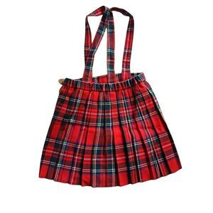 Vintage Girls St. Michael Kilt Red Scottish Tartan Skirt With Braces Age 5